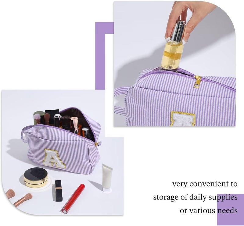 YOOLIFE Initial Makeup Bag for Women - Monogram Cute Makeup Bag Cosmetic Case Toiletry Pouch for Women Her Best Friend Sister Teacher, Personalized Birthday Gifts for Women, Purple V - Image 4